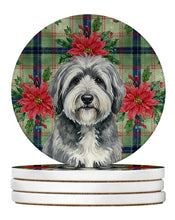 Load image into Gallery viewer, Gray and White Old English Sheepdog Christmas PoinsettIas Large Sandstone Coasters Pack of 4