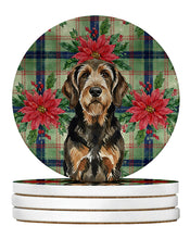 Load image into Gallery viewer, Black and Tan Otterhound Christmas PoinsettIas Large Sandstone Coasters Pack of 4