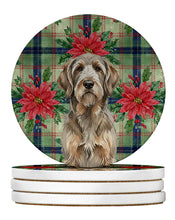 Load image into Gallery viewer, Grizzle and Tan Otterhound Christmas PoinsettIas Large Sandstone Coasters Pack of 4