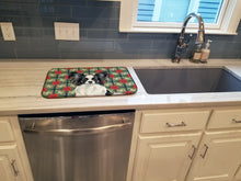 Load image into Gallery viewer, Black and White Papillon Christmas PoinsettIas Dish Drying Mat