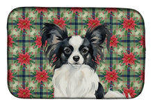 Load image into Gallery viewer, Black and White Papillon Christmas PoinsettIas Dish Drying Mat
