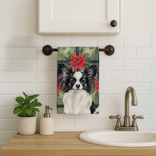 Load image into Gallery viewer, Black and White Papillon Christmas PoinsettIas Kitchen Towel