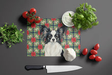 Load image into Gallery viewer, Black and White Papillon Christmas PoinsettIas Glass Cutting Board