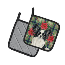 Load image into Gallery viewer, Black and White Papillon Christmas PoinsettIas Pair of Pot Holders