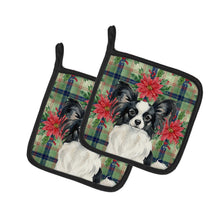 Load image into Gallery viewer, Black and White Papillon Christmas PoinsettIas Pair of Pot Holders