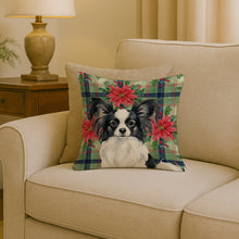 Load image into Gallery viewer, Black and White Papillon Christmas PoinsettIas Throw Pillow