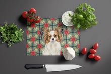 Load image into Gallery viewer, White with Sable Papillon Christmas PoinsettIas Glass Cutting Board