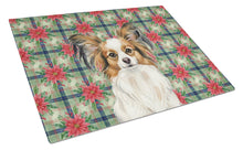 Load image into Gallery viewer, White with Sable Papillon Christmas PoinsettIas Glass Cutting Board