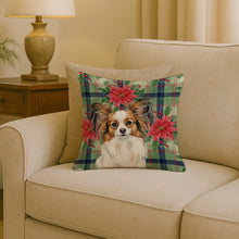 Load image into Gallery viewer, White with Sable Papillon Christmas PoinsettIas Throw Pillow