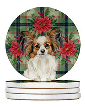 Load image into Gallery viewer, White with Sable Papillon Christmas PoinsettIas Large Sandstone Coasters Pack of 4