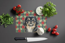 Load image into Gallery viewer, Black and Tan Pekingese Christmas PoinsettIas Glass Cutting Board