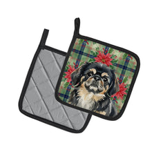 Load image into Gallery viewer, Black and Tan Pekingese Christmas PoinsettIas Pair of Pot Holders