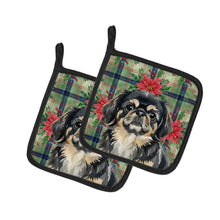 Load image into Gallery viewer, Black and Tan Pekingese Christmas PoinsettIas Pair of Pot Holders