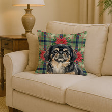 Load image into Gallery viewer, Black and Tan Pekingese Christmas PoinsettIas Throw Pillow