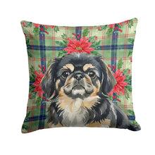 Load image into Gallery viewer, Black and Tan Pekingese Christmas PoinsettIas Throw Pillow