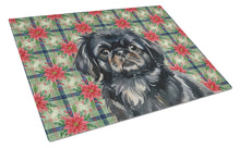 Load image into Gallery viewer, Black Pekingese Christmas PoinsettIas Glass Cutting Board