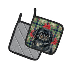Load image into Gallery viewer, Black Pekingese Christmas PoinsettIas Pair of Pot Holders