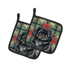 Load image into Gallery viewer, Black Pekingese Christmas PoinsettIas Pair of Pot Holders