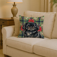 Load image into Gallery viewer, Black Pekingese Christmas PoinsettIas Throw Pillow