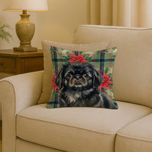 Load image into Gallery viewer, Black Pekingese Christmas PoinsettIas Throw Pillow