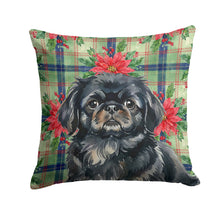 Load image into Gallery viewer, Black Pekingese Christmas PoinsettIas Throw Pillow