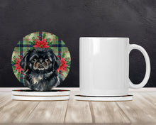 Load image into Gallery viewer, Black Pekingese Christmas PoinsettIas Large Sandstone Coasters Pack of 4