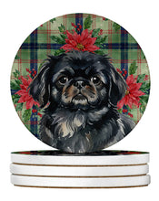Load image into Gallery viewer, Black Pekingese Christmas PoinsettIas Large Sandstone Coasters Pack of 4