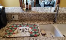 Load image into Gallery viewer, Cream Pekingese Christmas PoinsettIas Dish Drying Mat