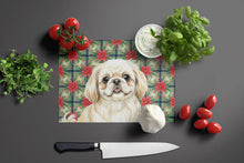 Load image into Gallery viewer, Cream Pekingese Christmas PoinsettIas Glass Cutting Board