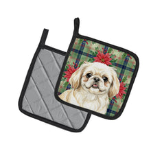 Load image into Gallery viewer, Cream Pekingese Christmas PoinsettIas Pair of Pot Holders
