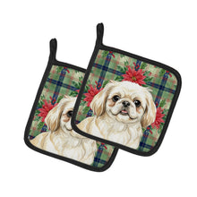Load image into Gallery viewer, Cream Pekingese Christmas PoinsettIas Pair of Pot Holders