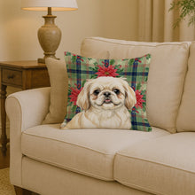 Load image into Gallery viewer, Cream Pekingese Christmas PoinsettIas Throw Pillow