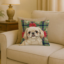 Load image into Gallery viewer, Cream Pekingese Christmas PoinsettIas Throw Pillow