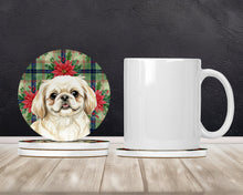 Load image into Gallery viewer, Cream Pekingese Christmas PoinsettIas Large Sandstone Coasters Pack of 4
