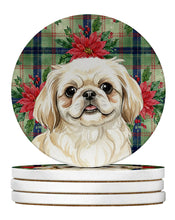 Load image into Gallery viewer, Cream Pekingese Christmas PoinsettIas Large Sandstone Coasters Pack of 4