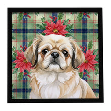 Load image into Gallery viewer, Fawn Pekingese Christmas PoinsettIas Framed Metal Print