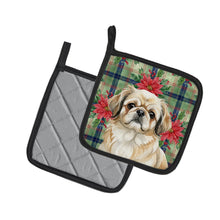 Load image into Gallery viewer, Fawn Pekingese Christmas PoinsettIas Pair of Pot Holders
