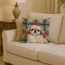 Load image into Gallery viewer, Fawn Pekingese Christmas PoinsettIas Throw Pillow