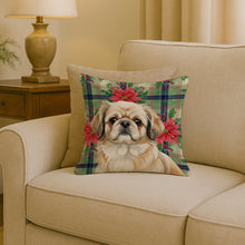 Load image into Gallery viewer, Fawn Pekingese Christmas PoinsettIas Throw Pillow