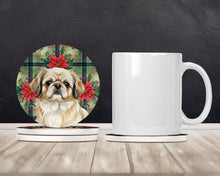 Load image into Gallery viewer, Fawn Pekingese Christmas PoinsettIas Large Sandstone Coasters Pack of 4