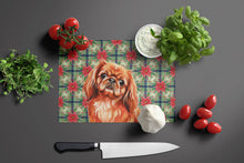 Load image into Gallery viewer, Red Pekingese Christmas PoinsettIas Glass Cutting Board