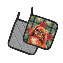 Load image into Gallery viewer, Red Pekingese Christmas PoinsettIas Pair of Pot Holders