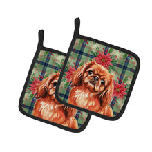 Load image into Gallery viewer, Red Pekingese Christmas PoinsettIas Pair of Pot Holders