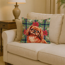 Load image into Gallery viewer, Red Pekingese Christmas PoinsettIas Throw Pillow