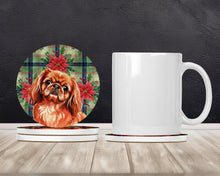 Load image into Gallery viewer, Red Pekingese Christmas PoinsettIas Large Sandstone Coasters Pack of 4