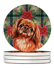 Load image into Gallery viewer, Red Pekingese Christmas PoinsettIas Large Sandstone Coasters Pack of 4