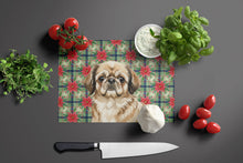 Load image into Gallery viewer, Sable Pekingese Christmas PoinsettIas Glass Cutting Board