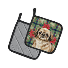 Load image into Gallery viewer, Sable Pekingese Christmas PoinsettIas Pair of Pot Holders