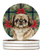 Load image into Gallery viewer, Sable Pekingese Christmas PoinsettIas Large Sandstone Coasters Pack of 4