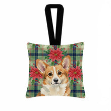 Load image into Gallery viewer, Corgi Christmas PoinsettIas Hanging Square Fabric Ornament 3.5 x 3.5